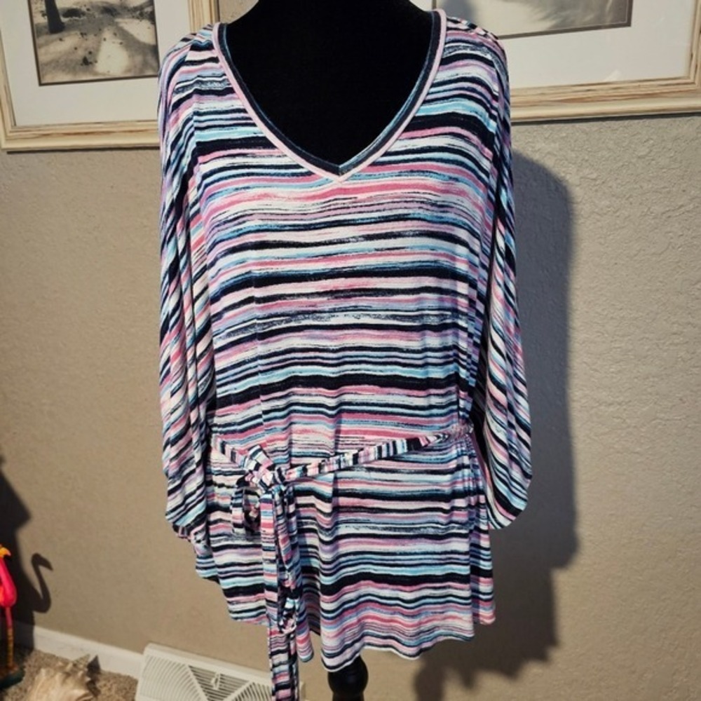 Lane Bryant‎ Striped V Neck Tie Waist Top Blouse Shirt Plus Size 18 20